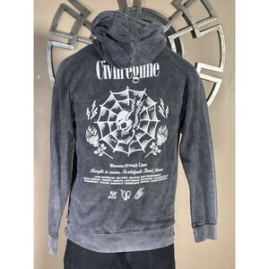 Civil Regime Hoodie Sweatshirt Men's M Gray Blooming Through Chaos Skull  Grunge